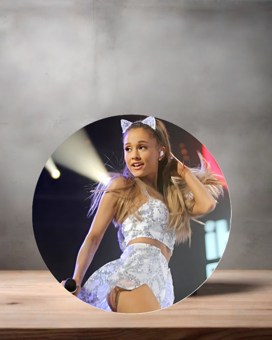 Ariana Grande Christmas ornament , 3" round ceramic. v11