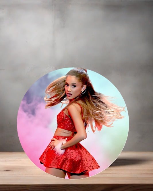 Ariana Grande Christmas ornament , 3" round ceramic. v9