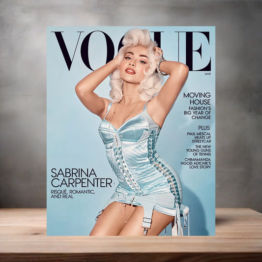 Vogue magazine Sabrina Carpenter poster on aluminum print. Multiple sizes available.