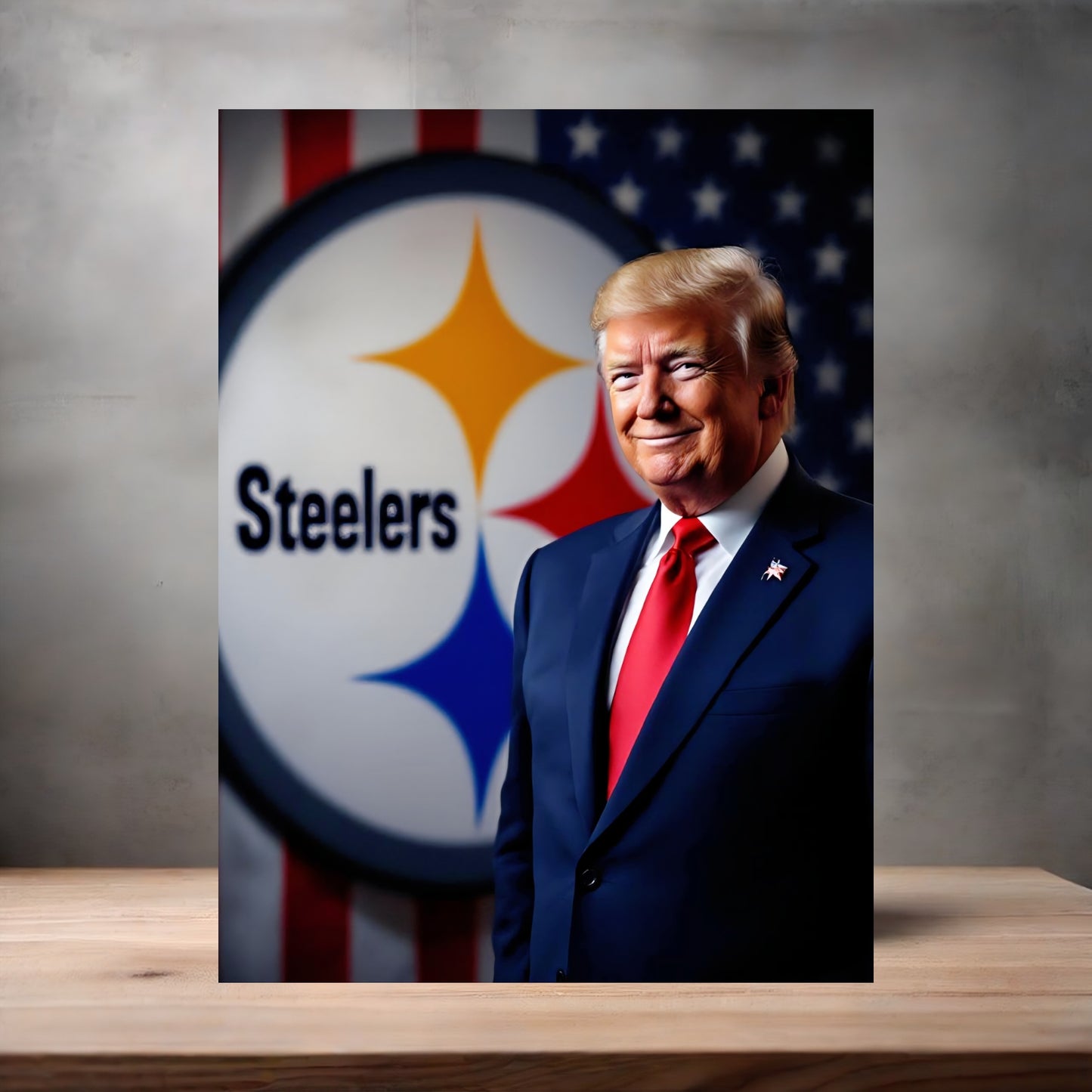 Pittsburgh Steelers and Donald Trump poster on aluminum print. Multiple sizes available.