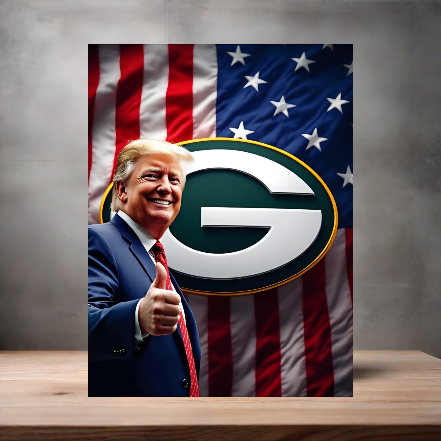 Green Bay Packers and Donald Trump poster on aluminum print. Multiple sizes available.