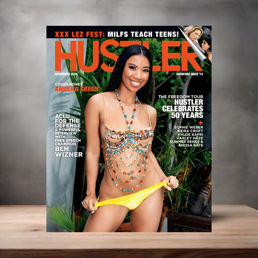 Hustler Magazine Cover on aluminum print. Multiple sizes available. November 2025