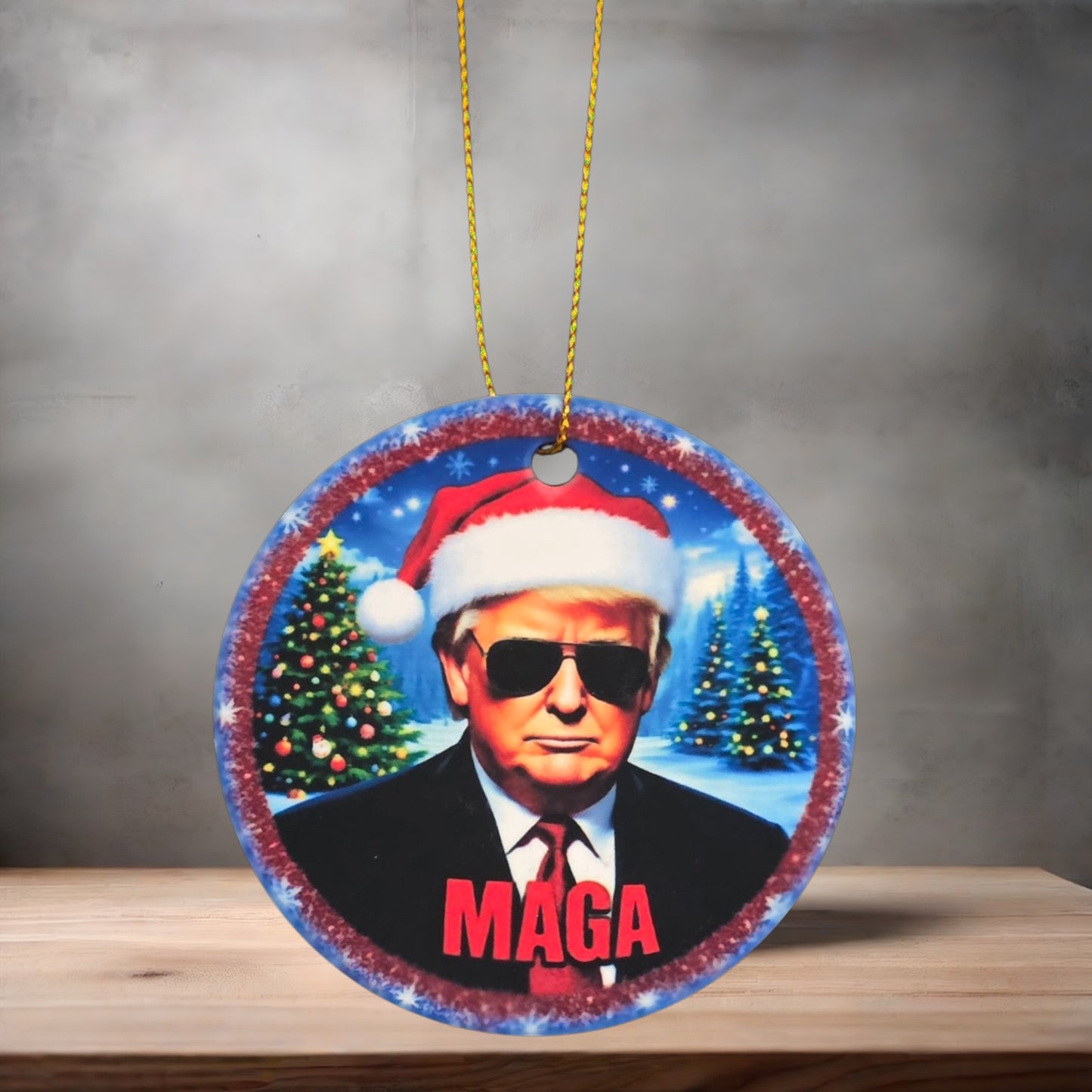 Donald Trump 3" round ceramic Christmas ornament. Set of 8 ornaments