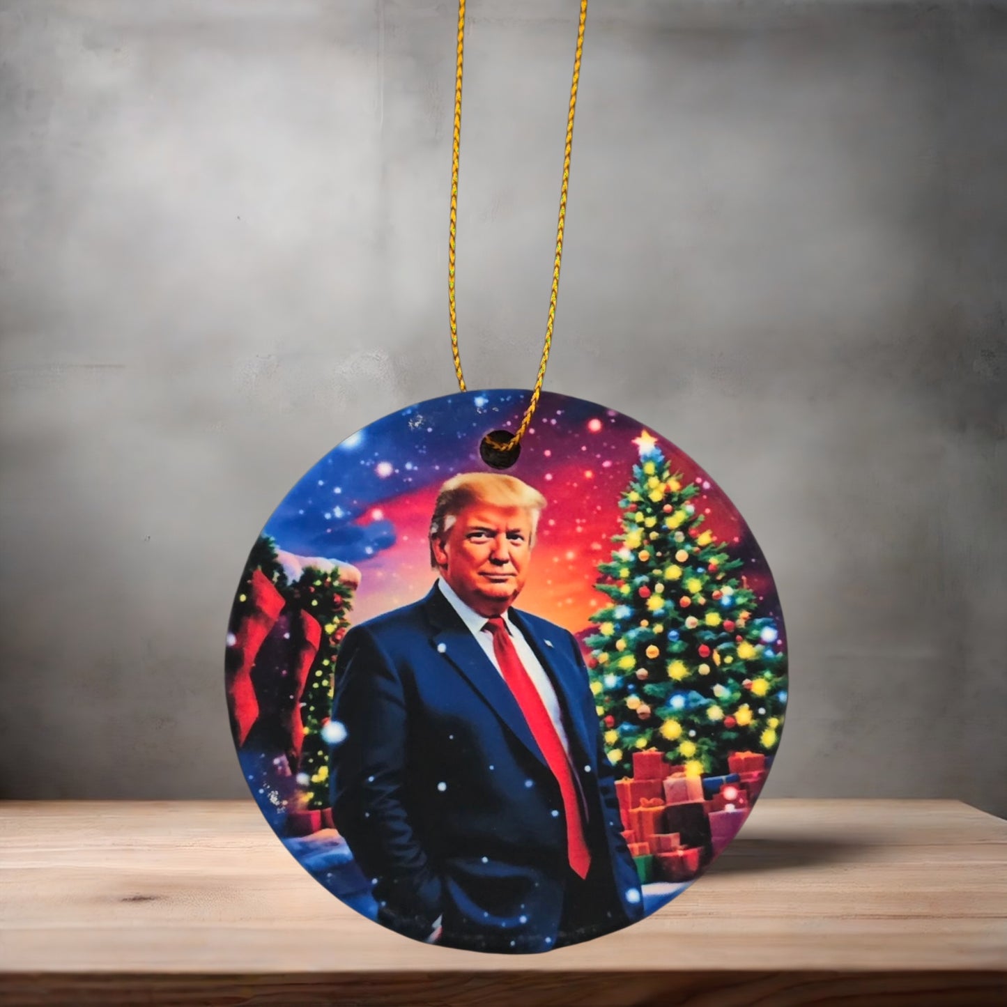 Donald Trump 3" round ceramic Christmas ornament. Set of 8 ornaments