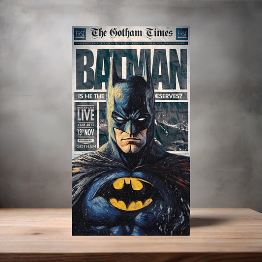 Batman the Gotham Times poster on aluminum print. Multiple sizes available.