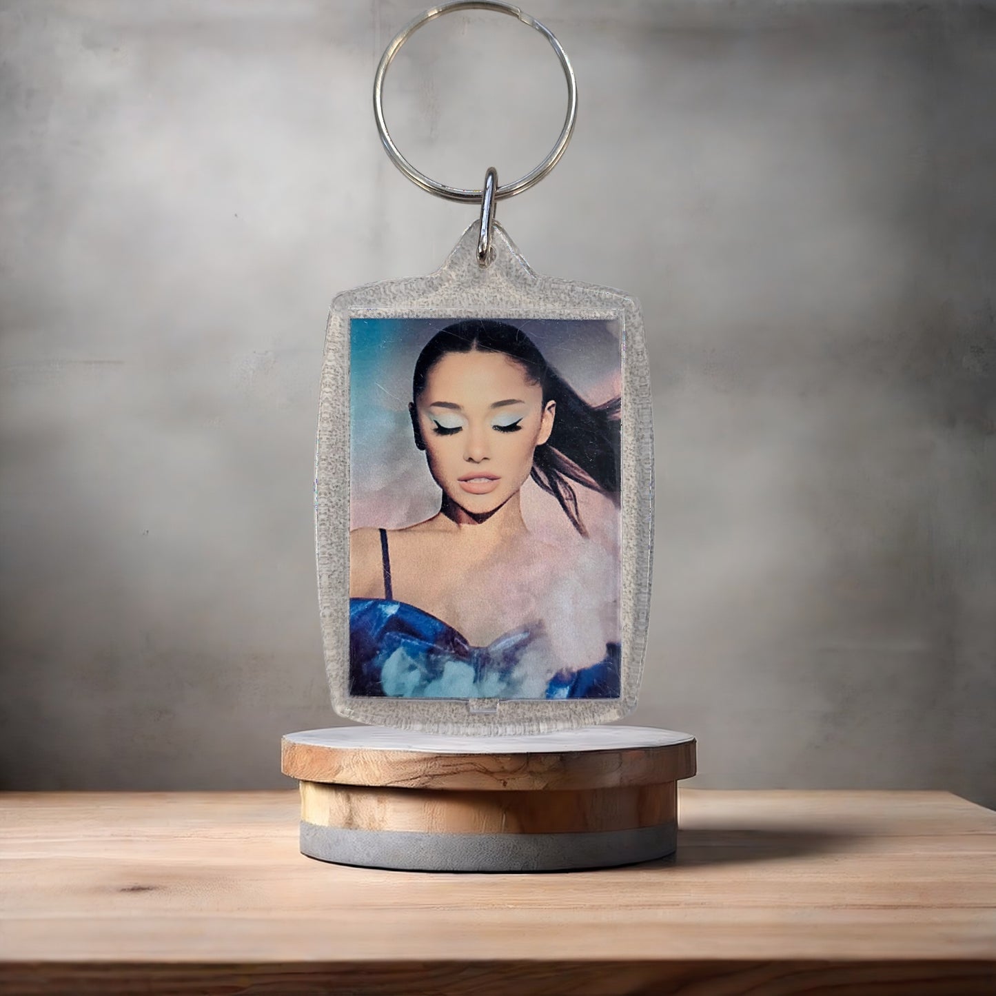Ariana Grande poster keychain on aluminum prints.