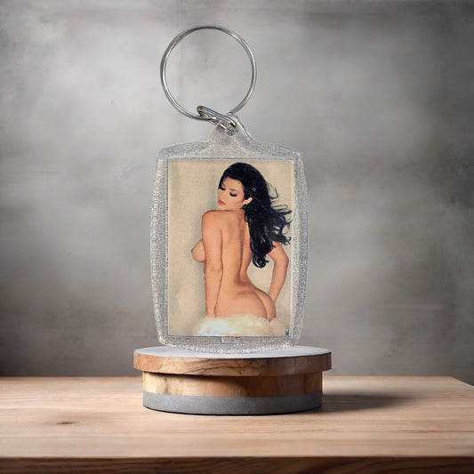 Kim Kardashian Playboy nude photo keychain on aluminum prints. Adult