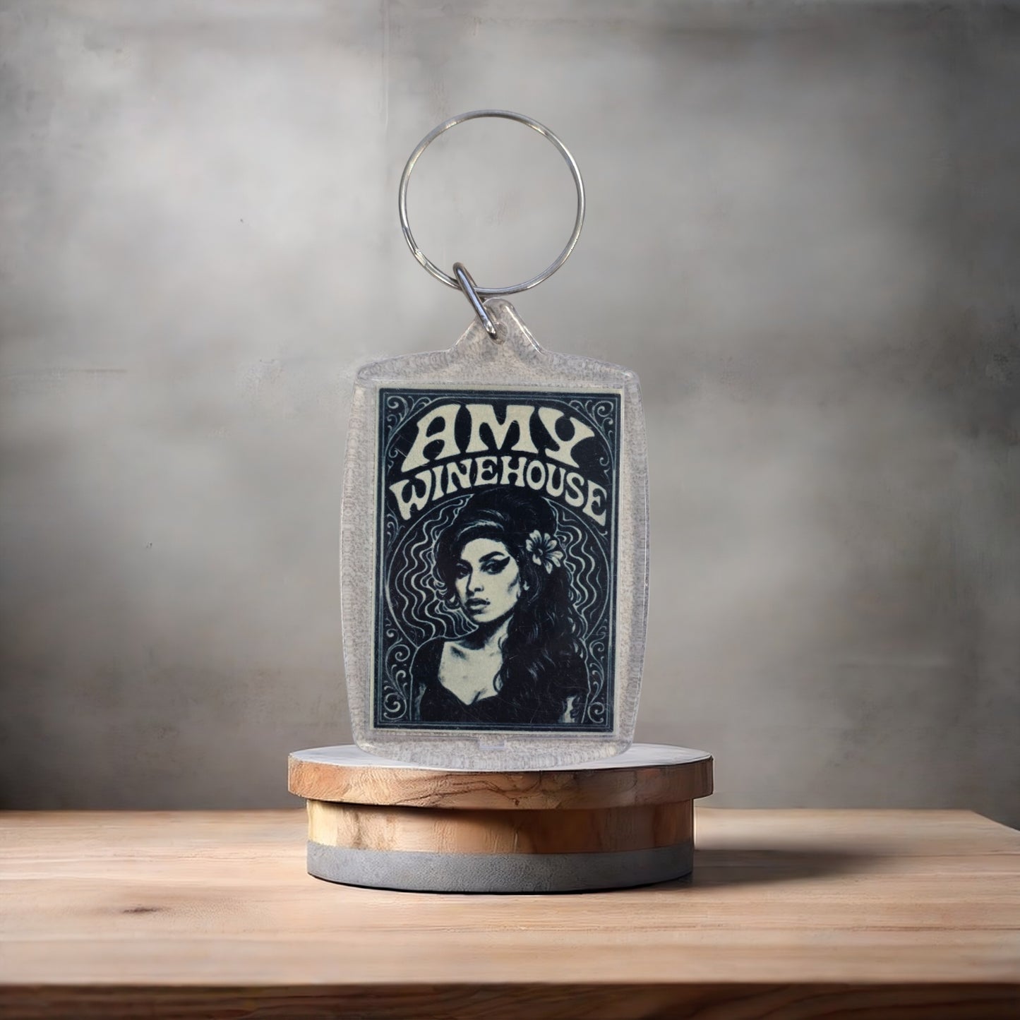 Amy Winehouse poster keychain on aluminum prints.