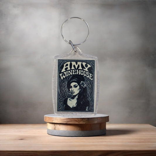 Amy Winehouse poster keychain on aluminum prints.