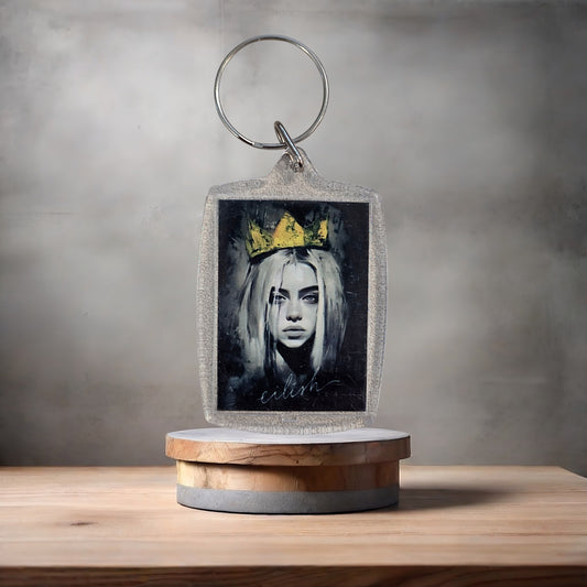 Billie Eilish poster keychain on aluminum prints.