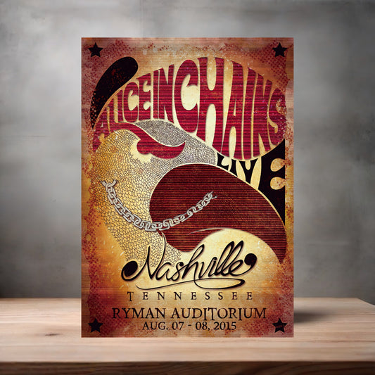 Alice in Chains concert poster on aluminum print. Multiple sizes available. B