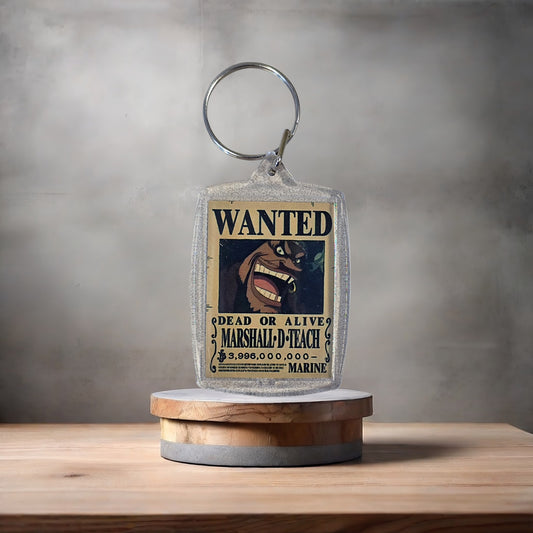 One Piece Anime Wanted poster keychain on 2 aluminum prints. Marshall D Teach