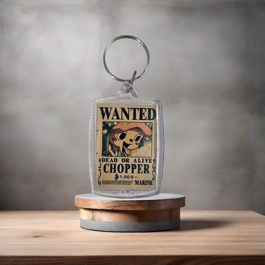 One Piece Anime Wanted poster keychain on 2 aluminum prints. Chopper