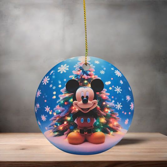 Mickey Mouse Christmas ornament , 3" round ceramic.