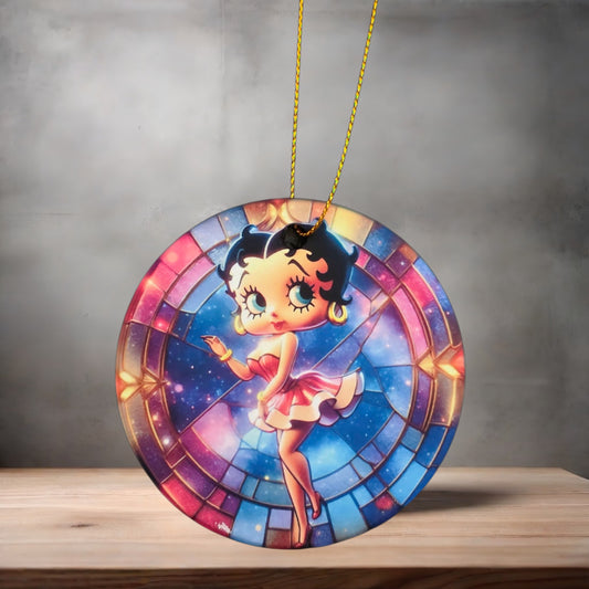 Betty Boop Christmas ornament , 3" round ceramic.