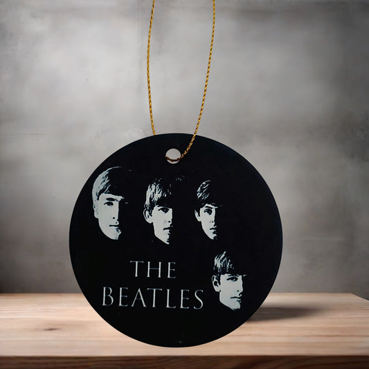 The Beatles band Christmas ornament , 3" round ceramic. V1
