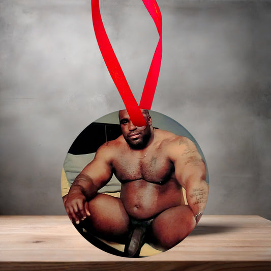 Barry Wood Christmas ornament , 3" round ceramic. Hilarious