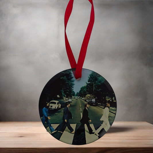 The Beatles Abbey Road Christmas ornament , 3" round glass