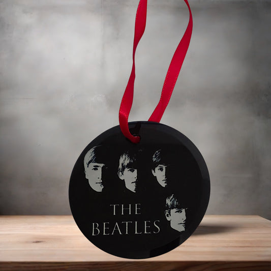 The Beatles Christmas ornament , 3" round glass