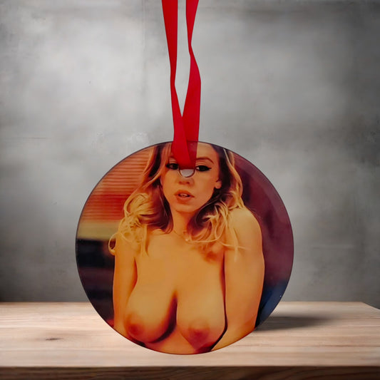 Beautiful Sydney Sweeney Nude Christmas ornament , 3" round glass