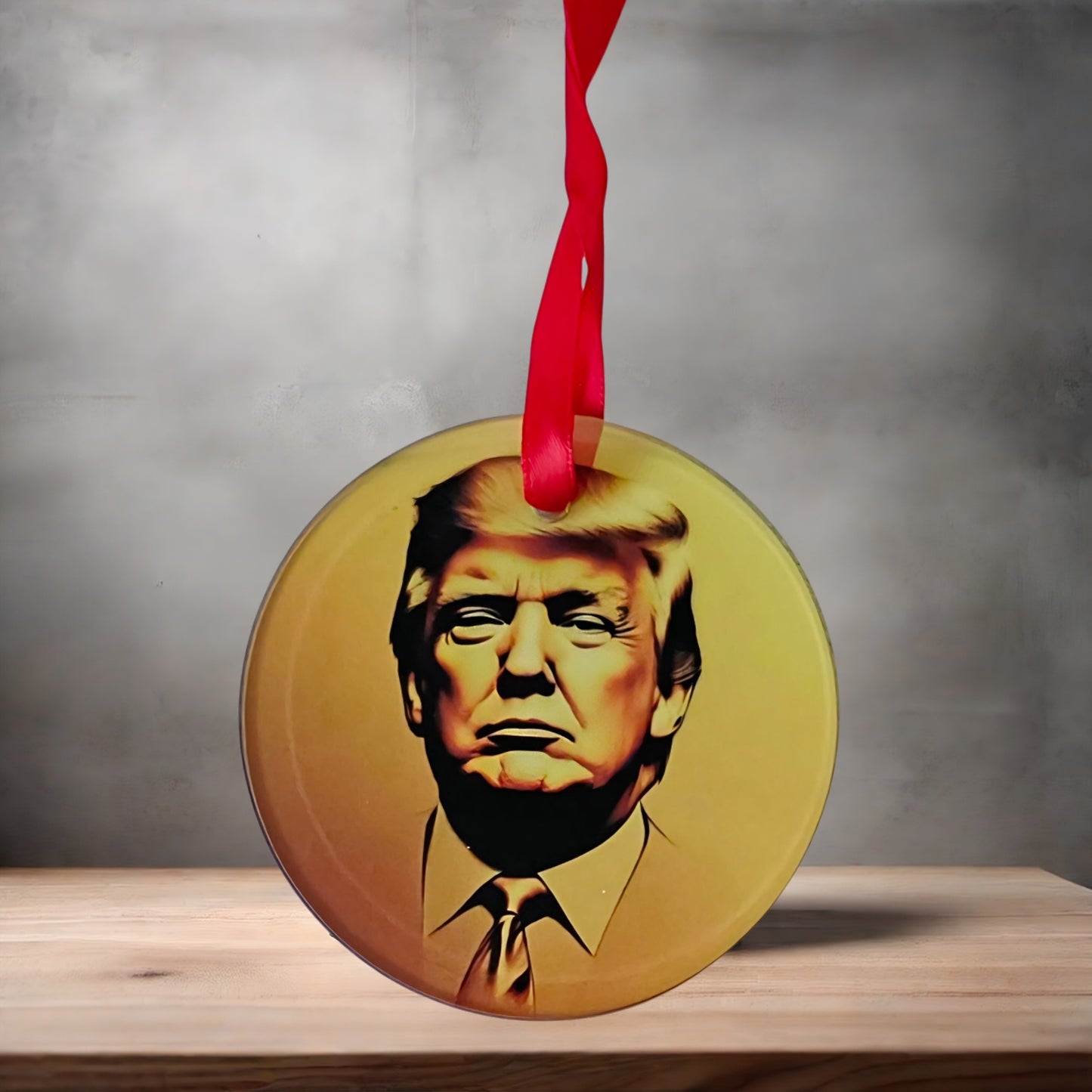 Donald Trump black and gold POTUS Christmas ornament , 3" round glass