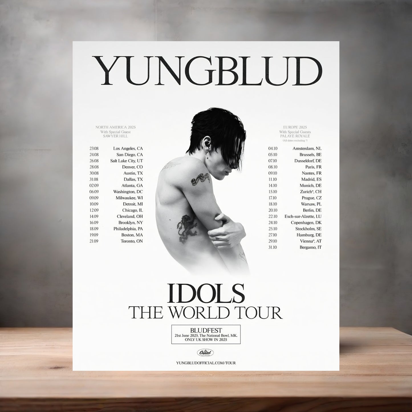 Yungblud poster on aluminum print. Multiple sizes available. Idols World Tour