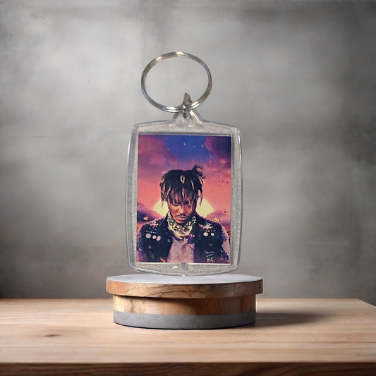 Juice Wrld poster keychain on 2 aluminum prints. A