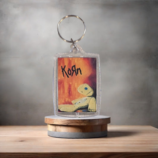 Korn poster keychain on 2 aluminum prints.