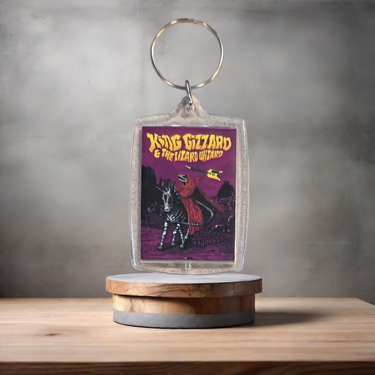 King Gizzard and the Lizard Wizard poster keychain on 2 aluminum prints.