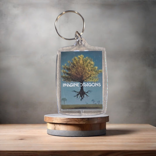 Imagine Dragons poster keychain on 2 aluminum prints.