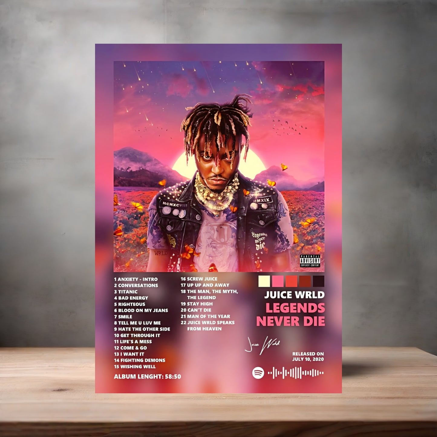 Juice Wrld poster on aluminum print. Multiple sizes available. 5