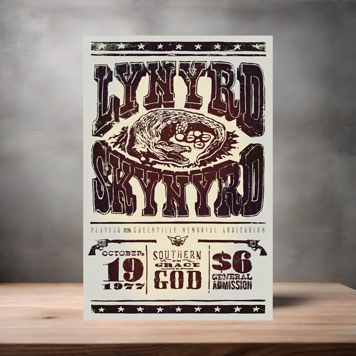 Lynyrd Skynyrd 1977 concert poster on aluminum print. Multiple sizes available.