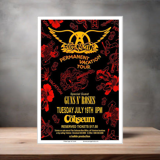 Aerosmith and Guns n Roses concert poster on aluminum print. Multiple sizes available.