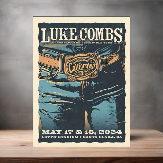 Luke Combs 2024 concert poster on aluminum print. Multiple sizes available.