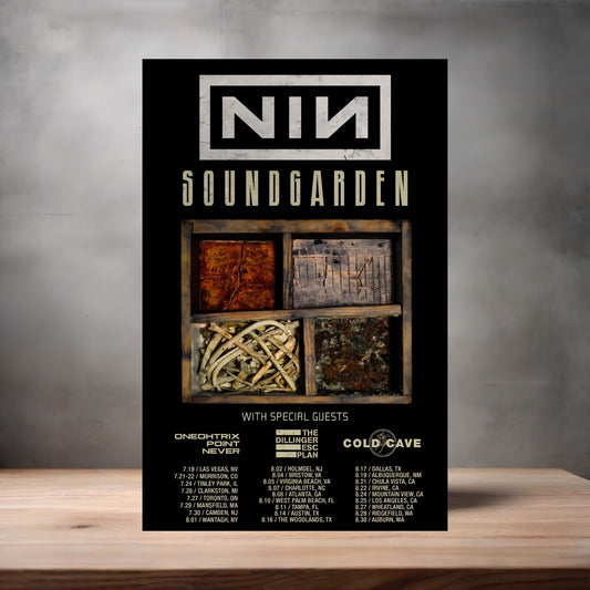 Nine Inch Nails and Soundgarden concert poster on aluminum print. Multiple sizes available.