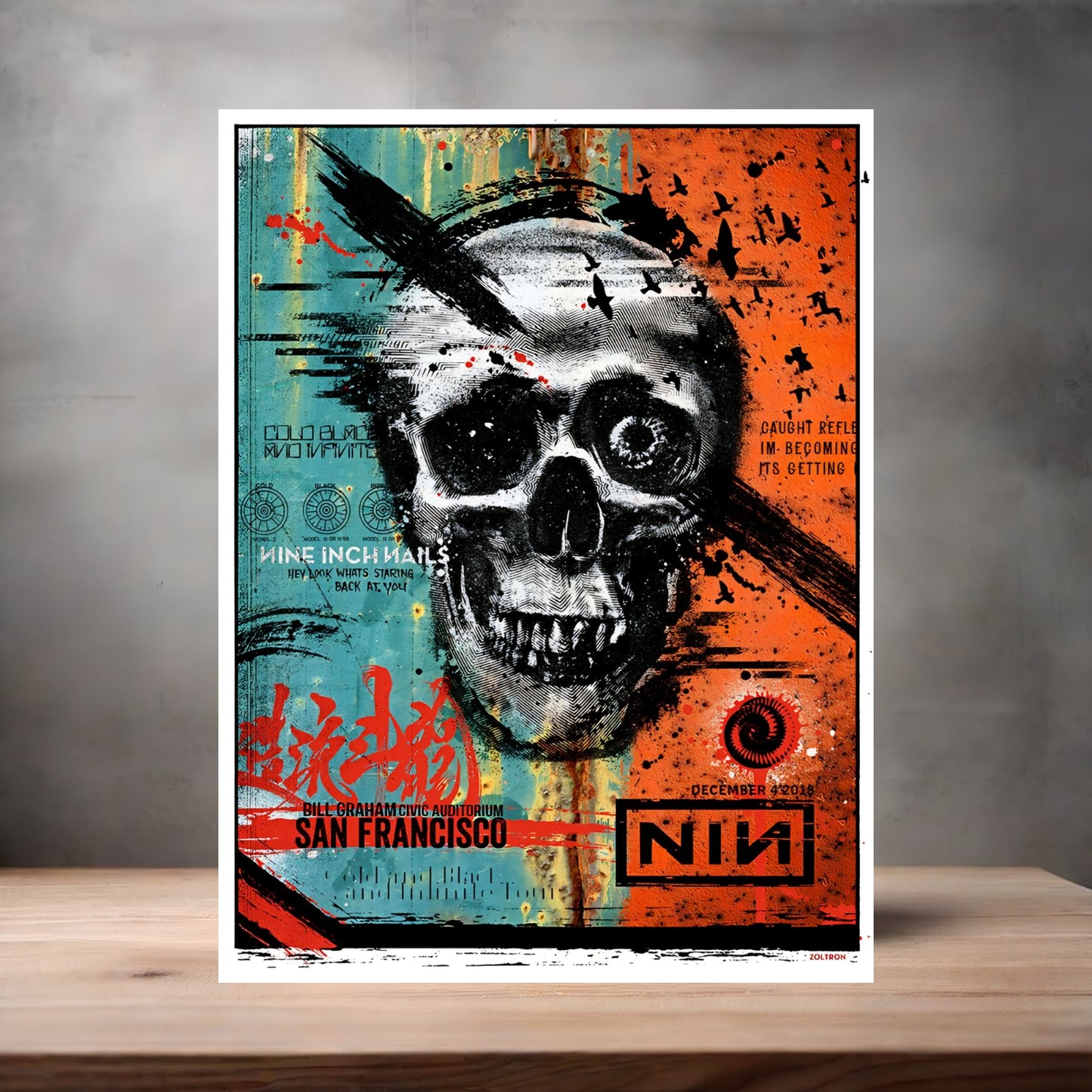 Nine Inch Nails San Francisco concert poster on aluminum print. Multiple sizes available.