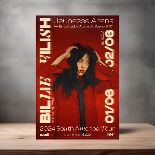 Billie Eilish South America concert poster on aluminum print. Multiple sizes available