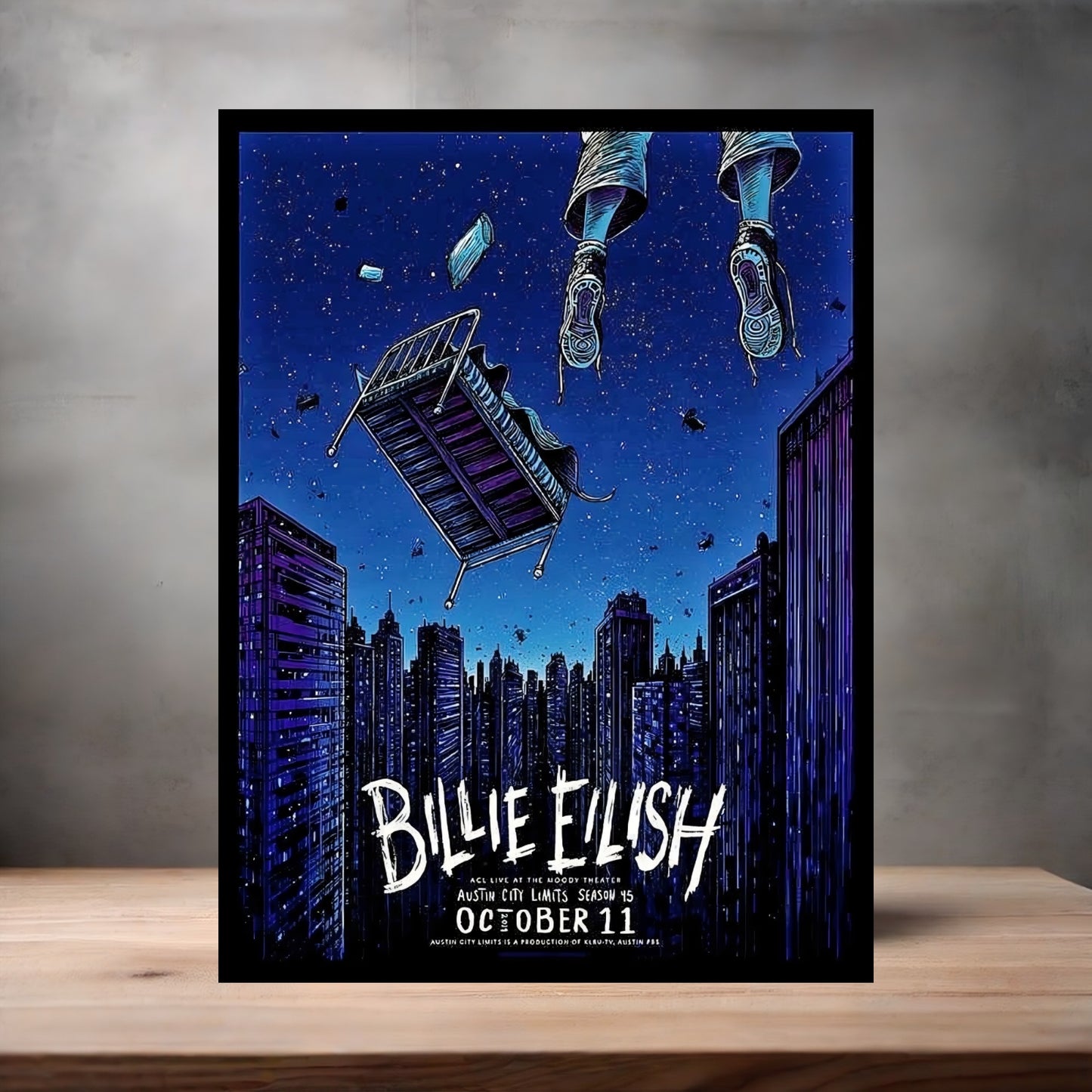 Billie Eilish Austin concert poster on aluminum print. Multiple sizes available