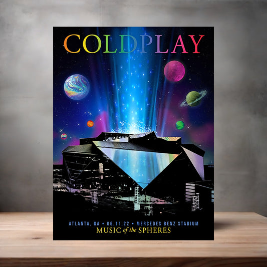 Coldplay poster on aluminum print. Multiple sizes available. E