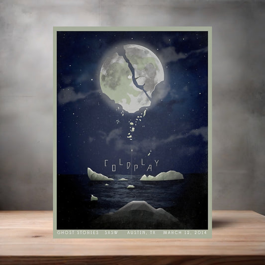 Coldplay poster on aluminum print. Multiple sizes available. Austin concert