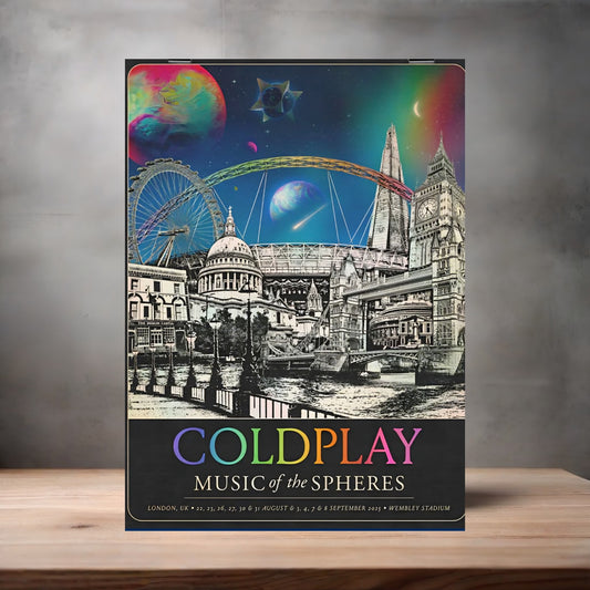 Coldplay poster on aluminum print. Multiple sizes available. Music of the spheres London