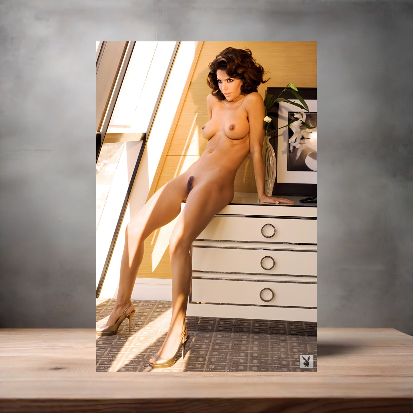 Playboy Lisa Rinna poster on aluminum print. Multiple sizes available. Nude