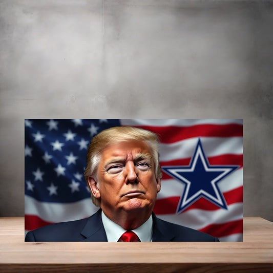 Donald Trump American Flag license plate.  Dallas Cowboys