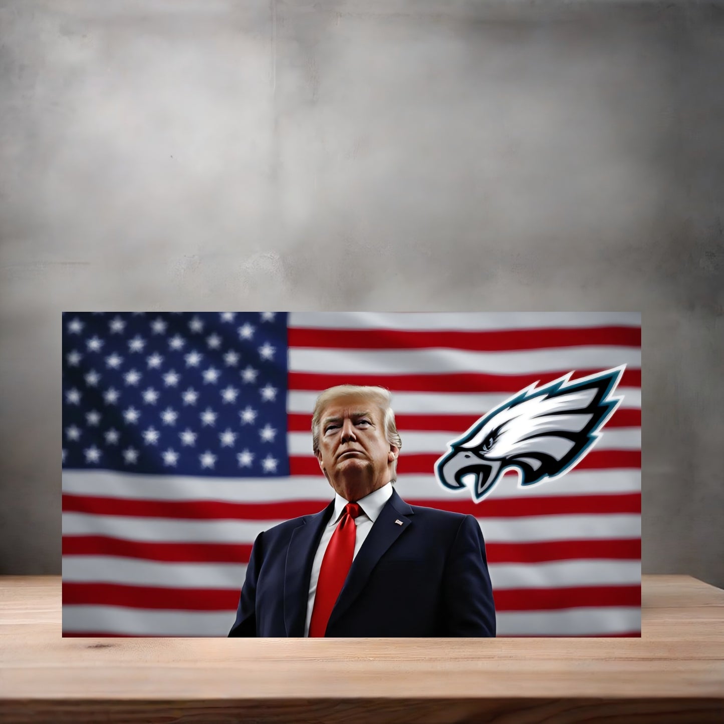 Donald Trump American Flag license plate. Philadelphia Eagles v2