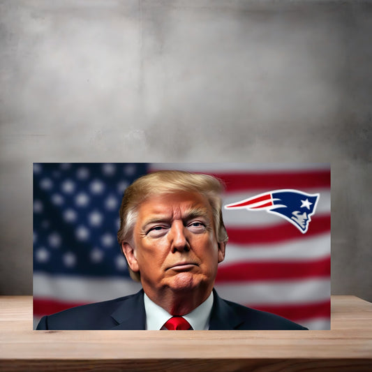 Donald Trump American Flag license plate. New England Patriots