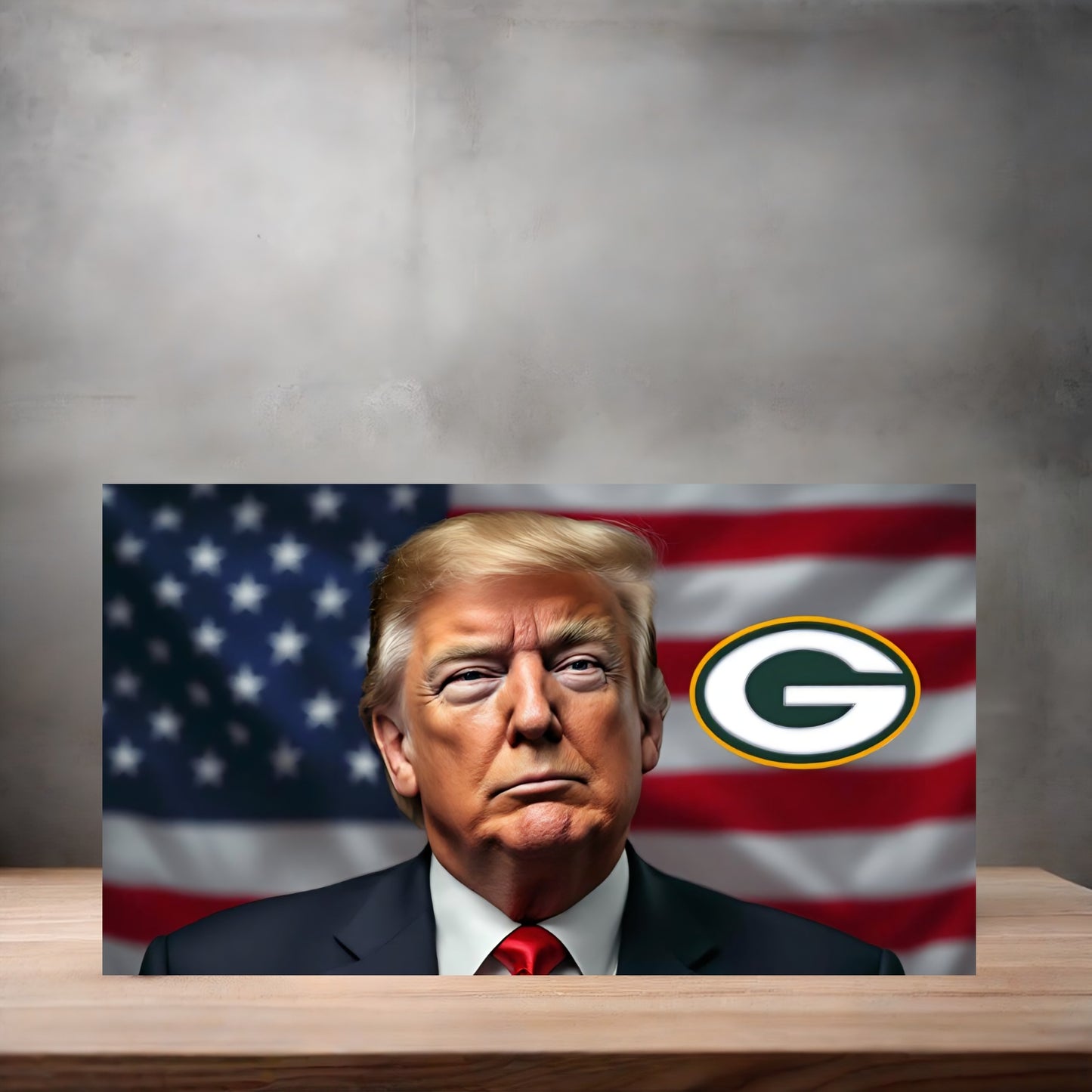 Donald Trump American Flag license plate. Green Bay Packers