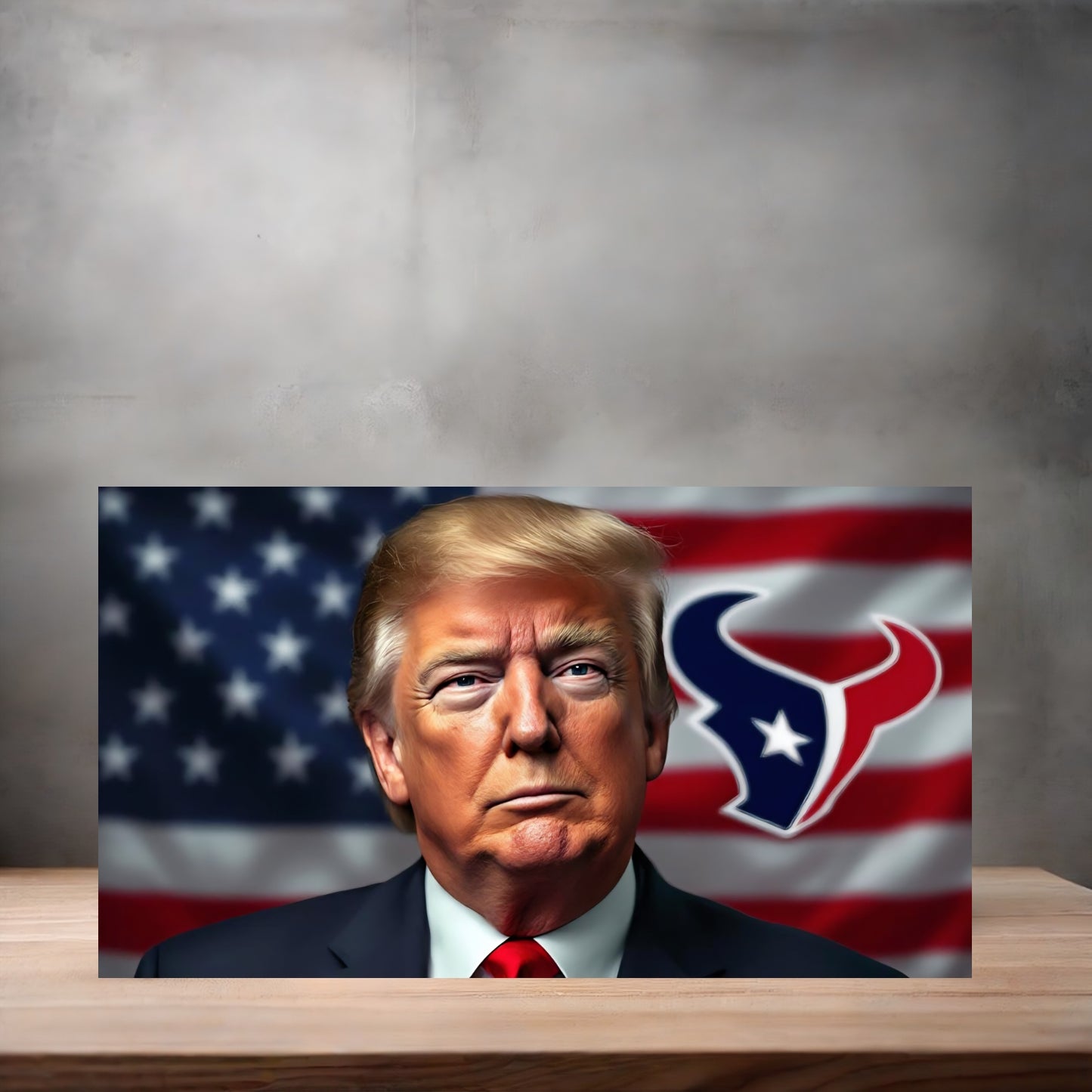 Donald Trump American Flag license plate. Houston Texans