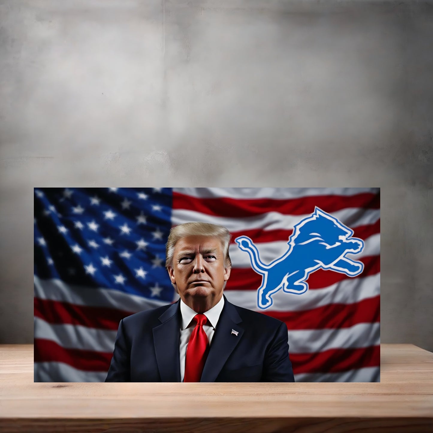 Donald Trump American Flag license plate. Detroit Lions