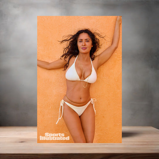 Salma Hayek SI Swimsuit poster on aluminum print. Multiple sizes available. v1