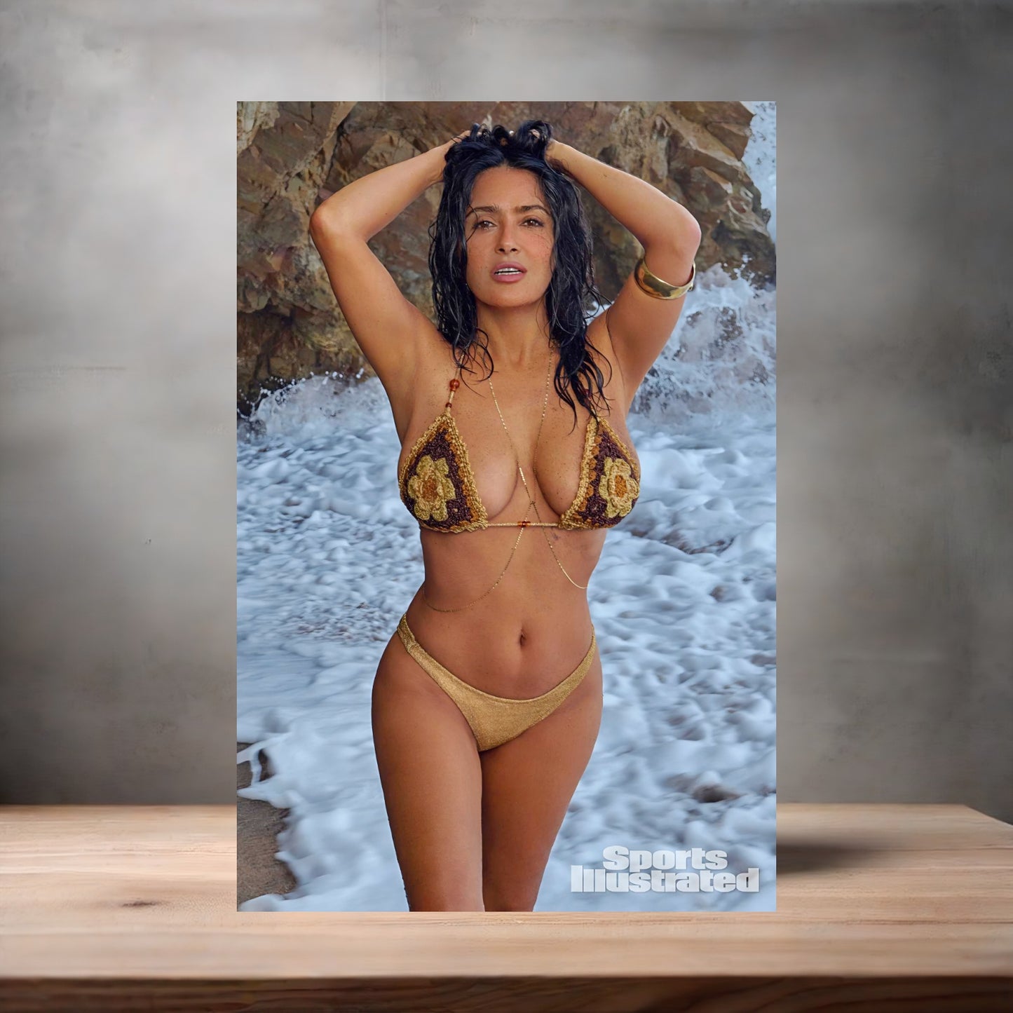 Salma Hayek SI Swimsuit poster on aluminum print. Multiple sizes available. v6